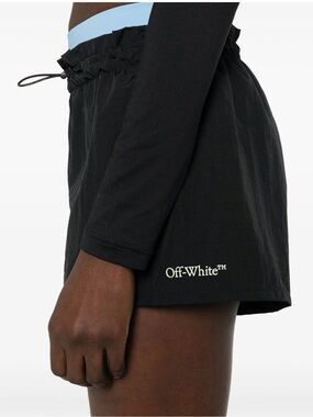 Off-White Black Women's Elastic Drawstring Athletic Shorts